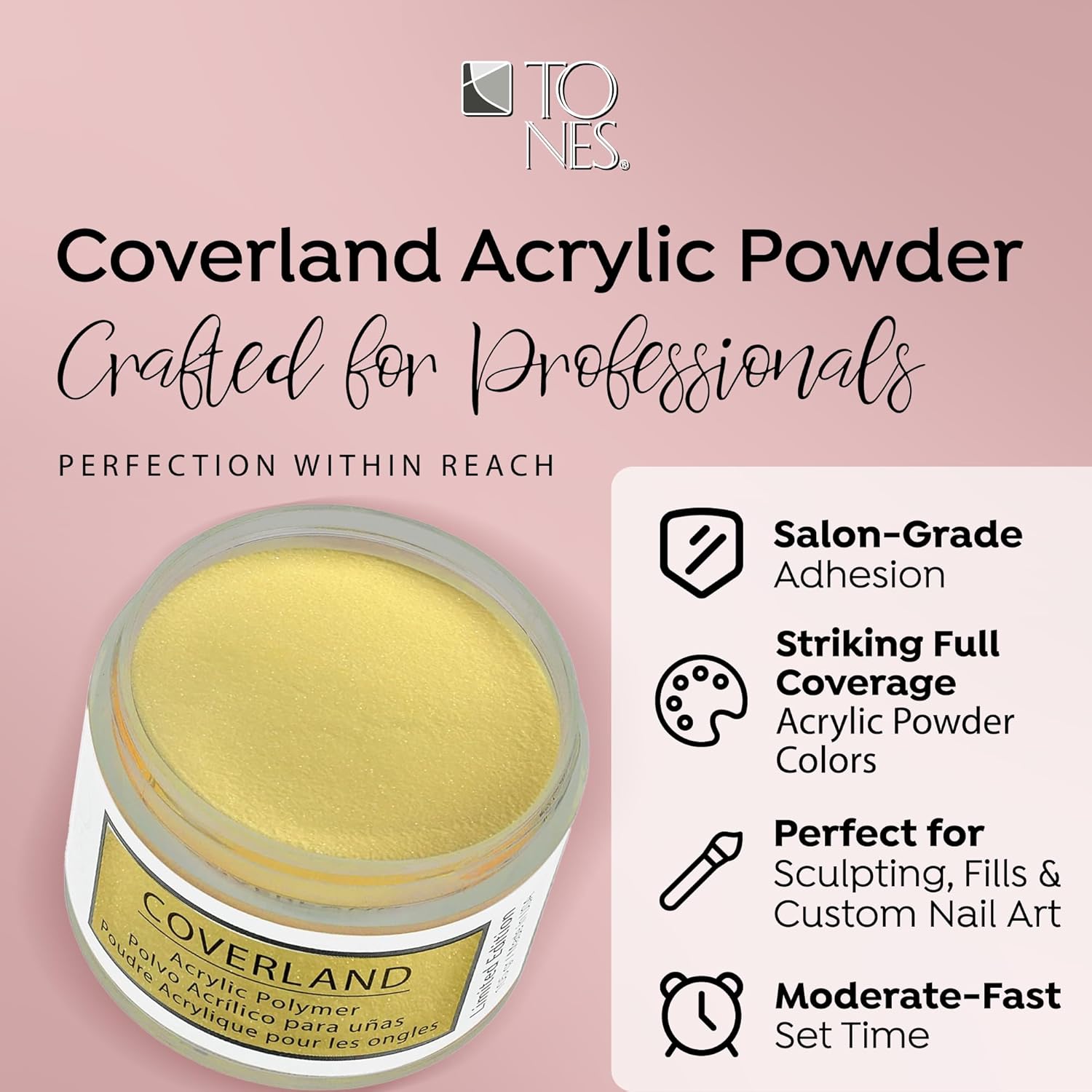 Tones Coverland Acrylic Nail Powder "Banana Split" - Limited Edition Acrylic Powder for Nail Design, Sculpting, and Masking Nail Bed Imperfections - (1.5 Oz)