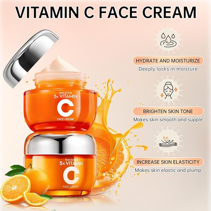Vitamin C Skincare Set, 4PCS Travel Skincare Set With Facial Cleanser, Eye Cream, Serum & Face Cream, Facial Skincare Set for Teen Girls and Women for Moisturizing, Anti-Aging, Anti-Wrinkle