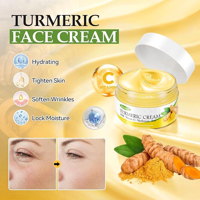 Turmeric Skin Care Set Even Skin Tone with Vitamin C, Skin Care Gift Set 4 In 1 Include Turmeric Soap Bar Turmeric Oil Turmeric Face Cream Turmeric Scrub, Face Moisturizer Skincare Set for Women