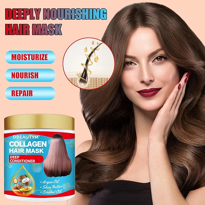 Collagen Hydrating Hair Mask Keratin Hair Serum,Natural Deep Conditioner Hair Mask,Moisturizing Hair Oil for Split Ends, Hair Styling Serum for Frizzy & Dry Hair,Keratin Styling Oil Capsules
