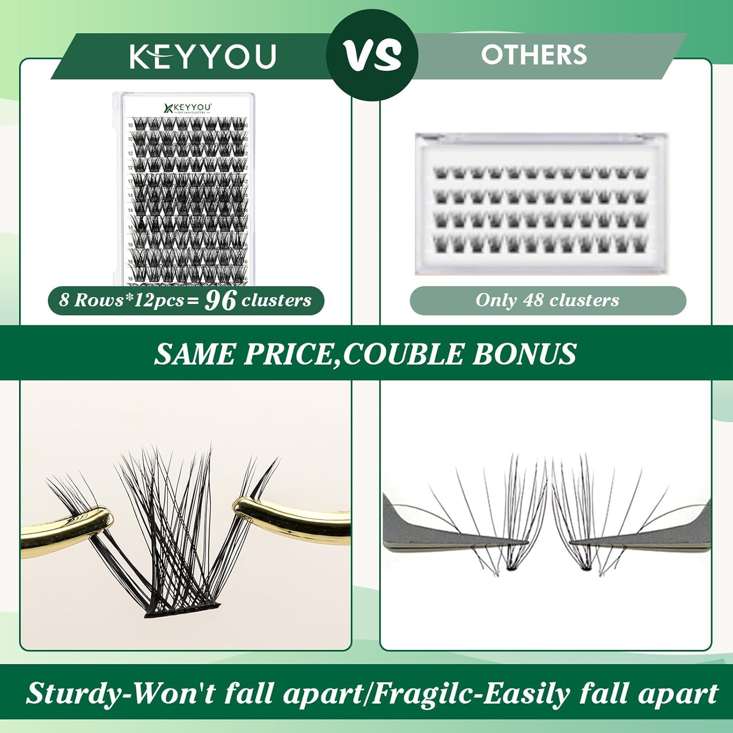 KEYYOU Volume Wispy Lash Extension 96pcs Individual Lashes D Curl 14mm Soft&Comfortable Easy DIY at Home (Y18, D-14mm)