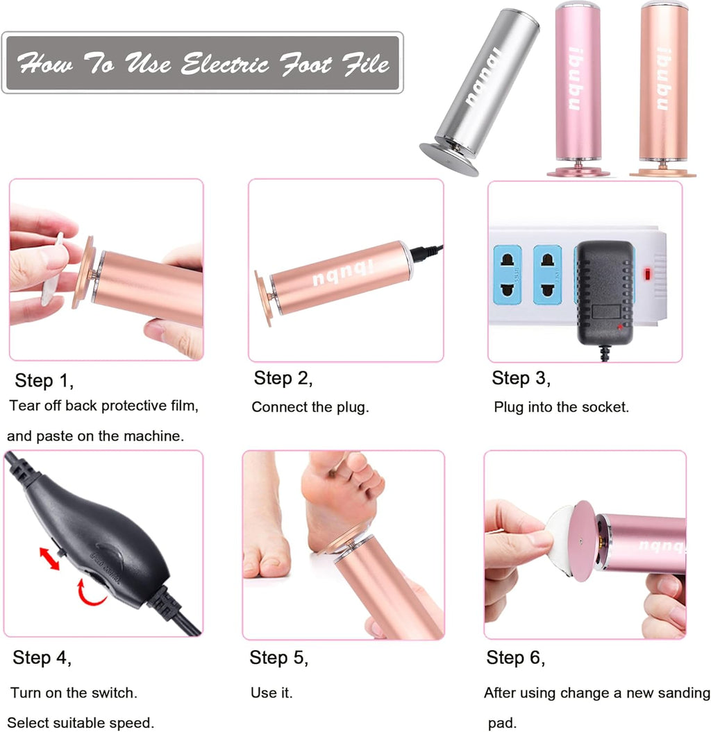 Electric Feet Callus Remover Gold Professional Powerful Foot File Pedicure Grinder Sanders with 60PCS Replacement Sandpaper Discs Heel Scraper for Dead Dry Crack Skin Calluses Speed Adjustable