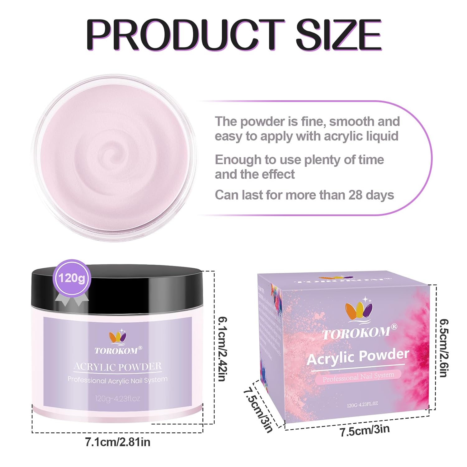 TOROKOM Pink Acrylic Powder, Acrylic Nail Powder Large Capacity Acrylic Dip Powder for Nails Self-Leveling Acrylic Extension Powders, 3D Nail Carving, Long-Lasting, No Nails Lamp Required, 120g/4.23oz