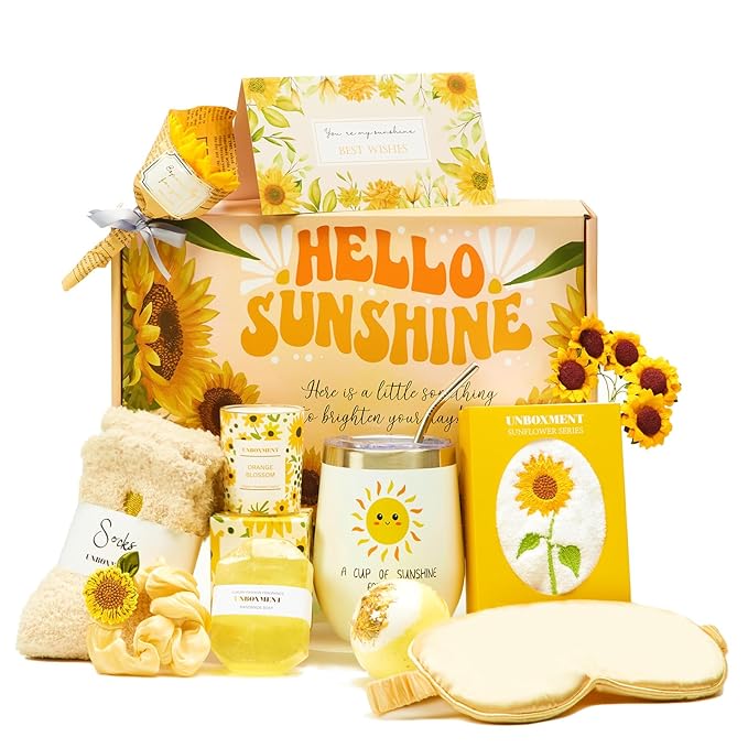 CARE PACKAGE & SEND SUNSHINE GIFTS FOR WOMEN, SUNFLOWER GIFTS BASKET, BIRTHDAY GIFTS FOR MEN WOMEN