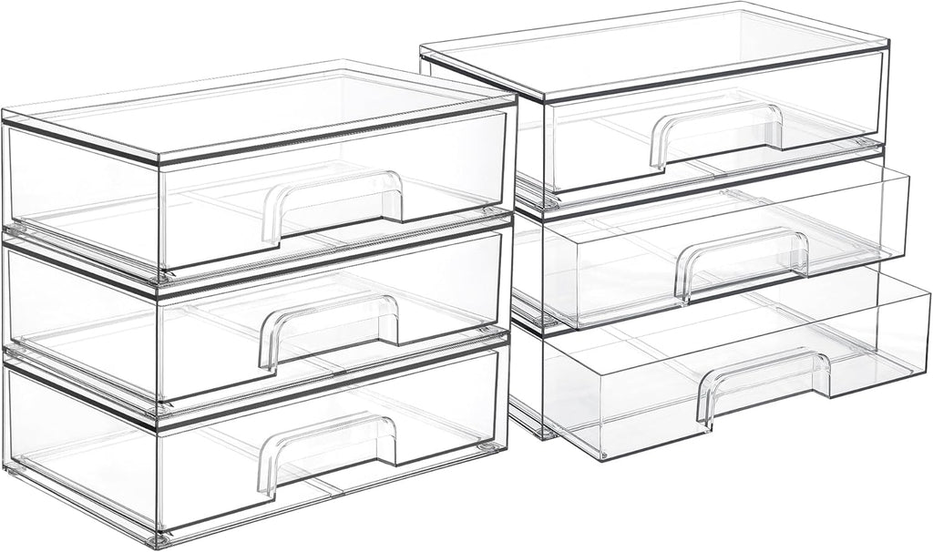 Vtopmart 12.1''W Clear Stackable Storage Drawers,6 Pack Acrylic Plastic Organizers Bins for Makeup Palettes, Cosmetics, and Beauty Supplies,Ideal for Vanity, Bathroom,Cabinet,Desk Organization