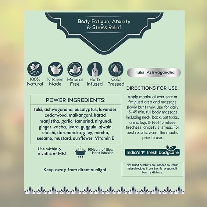Pure Tulsi Ashwagandha Maahu, Ayurvedic Body Massage Oil, 100ml