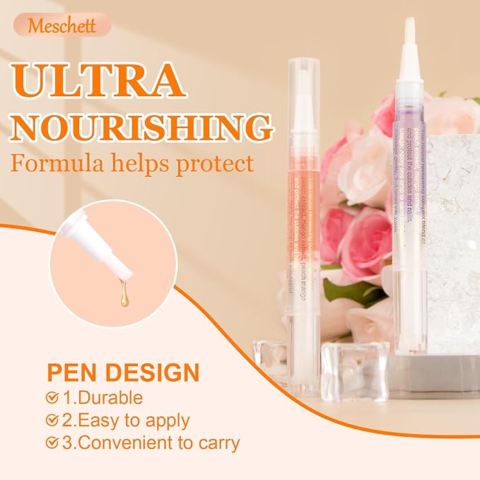 Meschett Cuticle Oil Pens with Nail File for Nail Care, 4PCS Nail Pen Oil with Natural Ingredients, Fingernails and Toenails Oil Cuticle for Repairing Cracked(Mix Flavors)