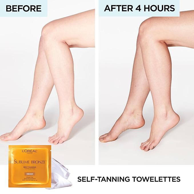 L'Oreal Paris Sublime Bronze Self Tanning Towelettes, Streak-Free, Natural Looking Tan, 6 ct (Pack of 2)