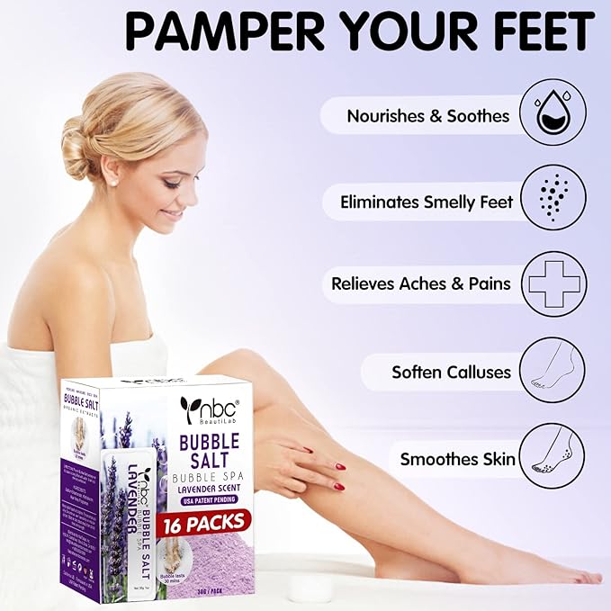 Pedicure Foot Soak, Foot Spa Soak, Pedicure Kit, Bubble Foot Bath For Tired & Dry Cracked Feet, Athletes Feet, Odor Foot and Softens Calluses, Foot Soak 16 Packs A Box, Lavender