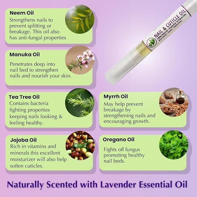 MONA BRANDS Revitalizing Natural Nail Oil Cuticle PEN with 14 Plant oils | Restores & Protects Damaged Cuticles & Nails | Moisturizes, Strengthens, Soothes, Shines (4-PK LAVENDER (2.5 mL each))