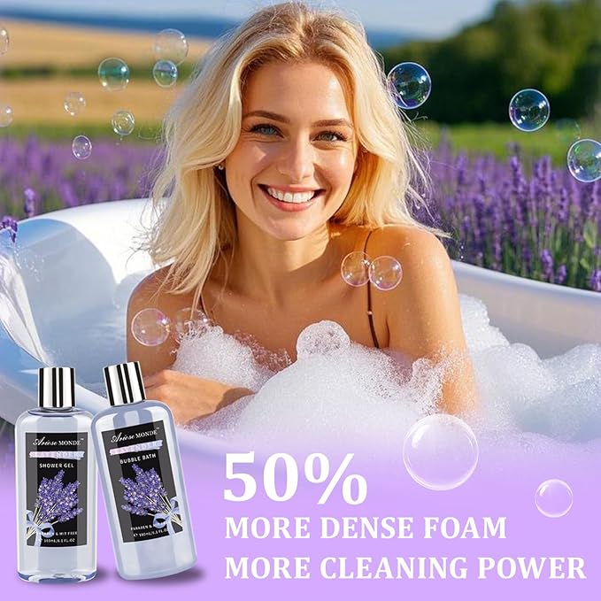 Spa Gift Basket Set, Lavender Home Spa Gift for Women With Shower Gel, Bubble Bath, Body Butter, Bath Salt, Bomb, Oil, Soap - Gift Idea for Mother, Girlfriend, Wife