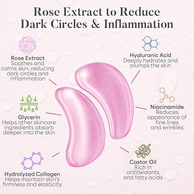 Rose Under Eye Patches (30 Pairs) Under Eye Patches for Dark Circles, Under Eye Patches for Puffy Eyes and Dark Circles, Under Eye Mask, Puffy Eyes Treatment, Eye Care, Eye Masks Bulk