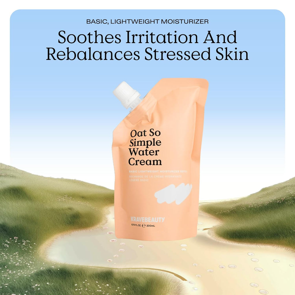 KraveBeauty Oat So Simple Water Cream Refill, Enriched With Oat & Squalane To Soothe & Lock In Moisture, Everyday Moisturizer, For All Skin Types, Vegan & Cruelty Free, 6.76 fl oz