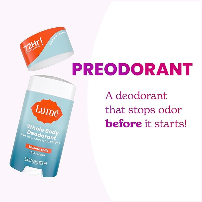 Lume Skin Care Gift Set for Women, Whole Body Deodorant Starter Pack - Smooth Solid Stick, Invisible Cream Tube, Acidified Body Wash Mini & Deodorant Wipes - Aluminum Free Odor Control (Unscented)