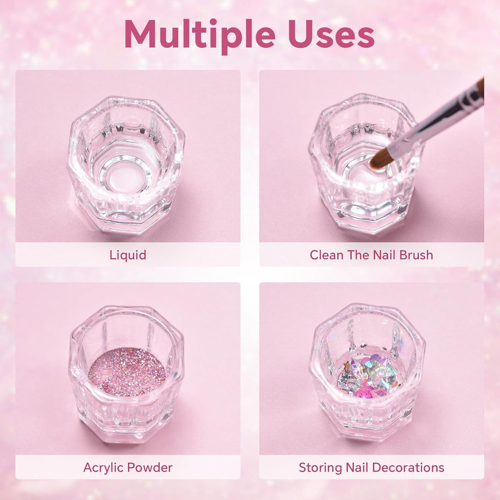 2Pcs Nail Art Dappen Dish Cups for Acrylic Liquid and Powder Clear Glass Nail Bowl Acrylic Powder Holder Nail Liquid Cup Acrylic Glass Jar Crystal Bowl for Nails