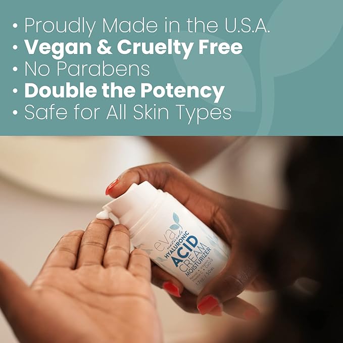 Eva Naturals Hydrating Face Cream with Hyaluronic Acid - Anti-Aging, Wrinkle Face Moisturizer for Women and Men, With Aloe Vera & Retinol For Face - Firming Day & Night Cream (1.7 Fl Oz)