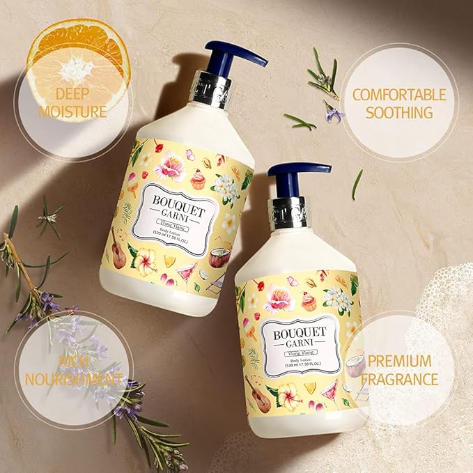 Bouquet Garni Body Lotion Ylang Ylang Fragrance - Long-lasting Moisture & Fragrance, Non Sticky Texture (Containing Shea Butter Rich in Vitamin A, C, E) - 17.6 oz