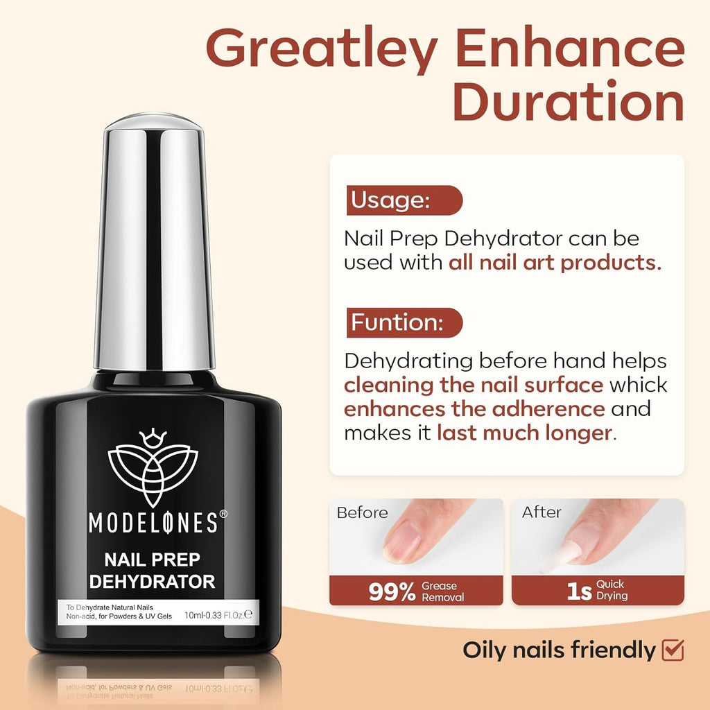 modelones Gel Base and Top Coat with Nail Dehydrator Set No Wipe Diamond Super Shiny Top Coat Nail Art Prep Kit