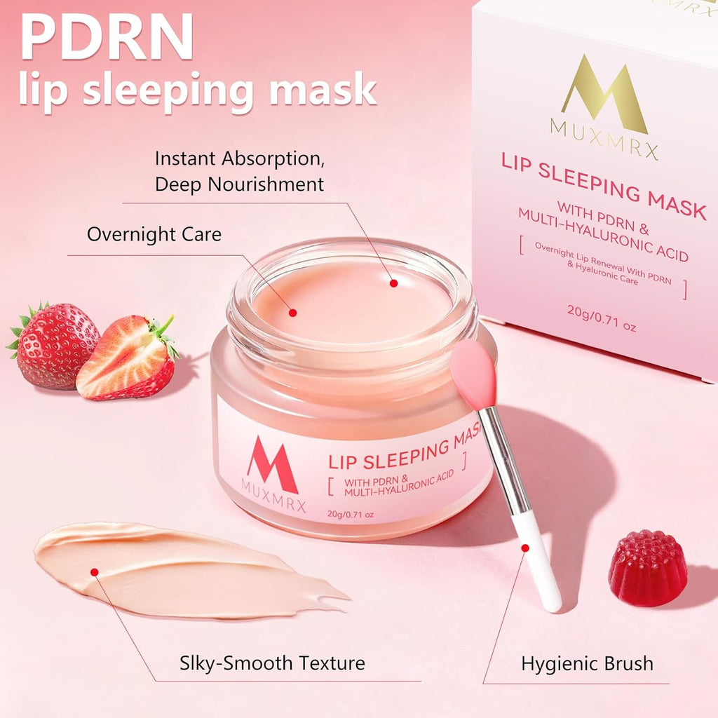 PDRN Lip Sleeping Mask, Salmon PDRN, 3 Hyaluronic Acid, Coconut Oil & Antioxidants, Softer Lips, Long-lasting Moisture, Lip Mask Overnight for Exfoliating & Dry Lips, Korean Skincare 0.71oz