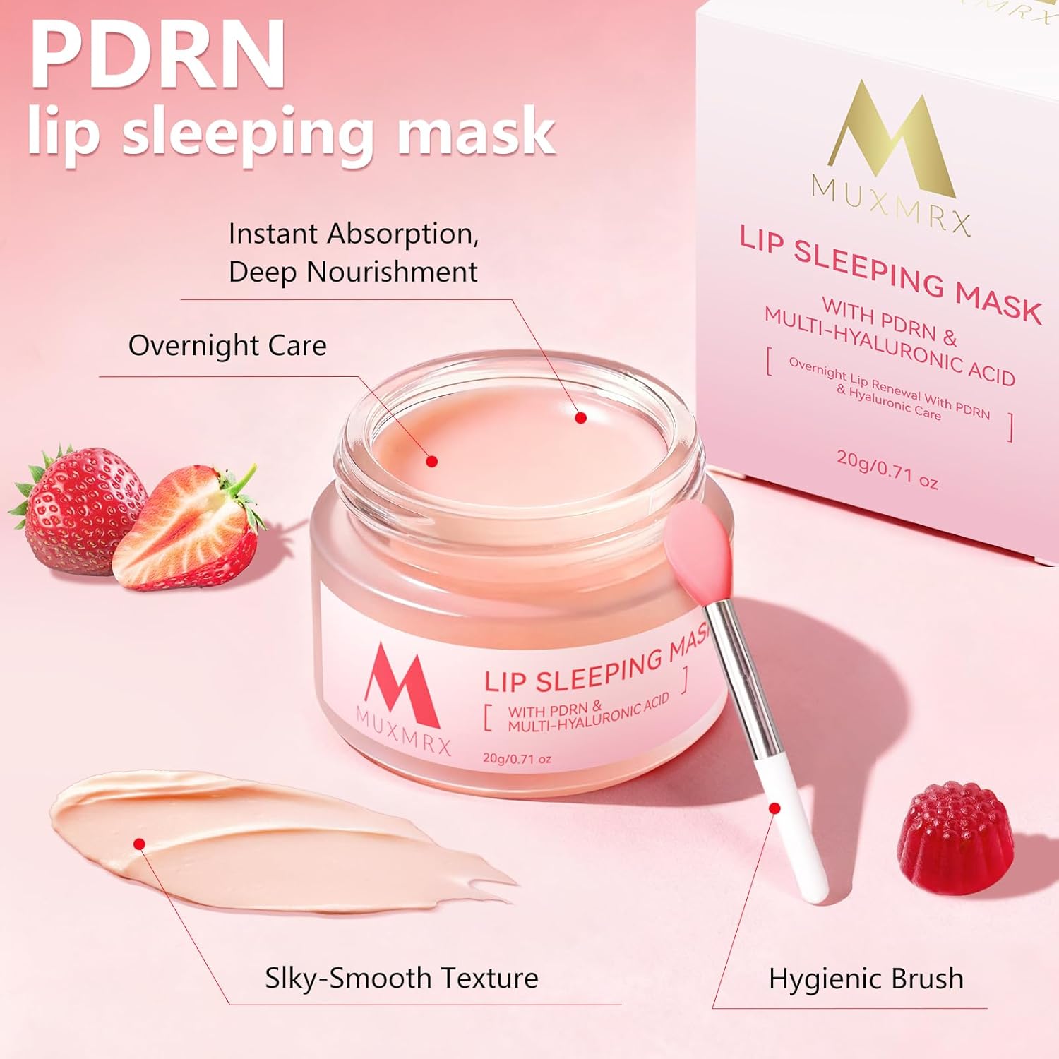 PDRN Lip Sleeping Mask, Salmon PDRN, 3 Hyaluronic Acid, Coconut Oil & Antioxidants, Softer Lips, Long-lasting Moisture, Lip Mask Overnight for Exfoliating & Dry Lips, Korean Skincare 0.71oz