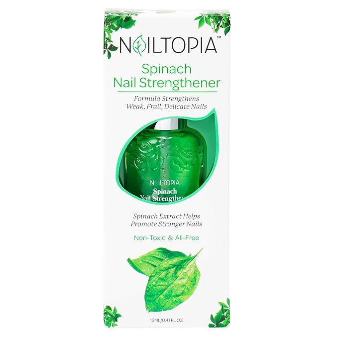 Nailtopia - Nail Strengthener - For Weak, Frail, Delicate Nails - Plant-Based, Non Toxic, Bio-Sourced, Nourishing & Hardening Superfood Treatment - Spinach Extract (Clear) - 0.41 oz