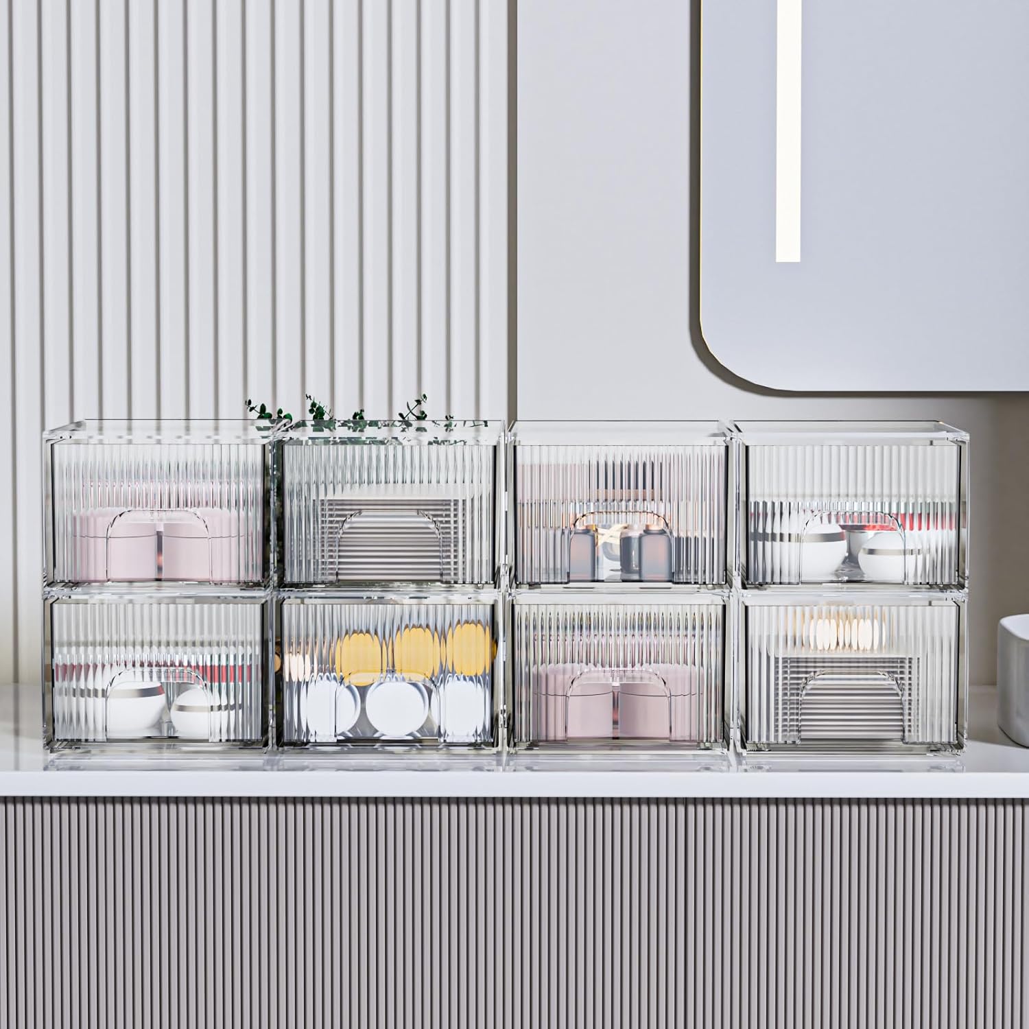 ZJIAI 8 Pack Clear Stackable Storage Drawer, Acrylic Drawer, Cosmetic Organizer, Plastic Organizer for Dresser, Under, Kitchen Cabinet, Pantry, Home Organization and Storage