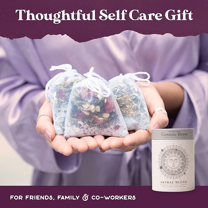 Astral Blend Bath Tea by Purple Canyon | 3 Purifying Bath Soaks with Sage, Rose, Lemongrass, and Rosemary | Stress Relief Gifts for Women
