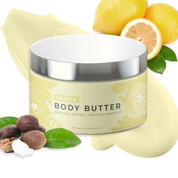 Natural Elephant Body Butter with Shea Butter, Dead Sea Minerals & Vitamin E - Luxurious Moisturizer, Hydrating Cream, Cruelty-Free, Paraben-Free, 9 oz (Lemon)