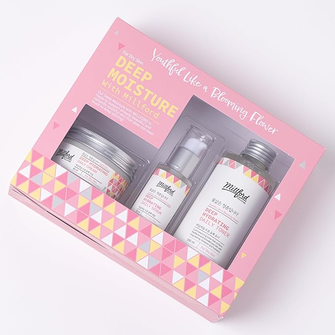 Deep Moisture Skincare Set with Panthenol and Hyaluronic Acid for Dry Skin, Moisturizing, Hydrating, Soothing, Face Moisturizing Set, Korean Skin Care, Gift Set