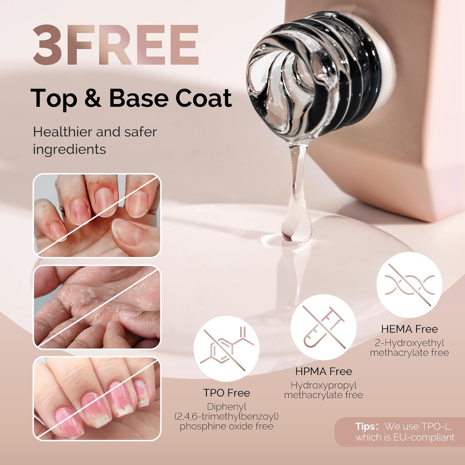 MelodySusie 2PCS Hema Free Gel Top Coat and Base Coat Set,Hema Free,Hpma Free,Tpo Free,No Wipe,Soak off UV LED Drying,Long Lasting Gloss Shiny 15ML