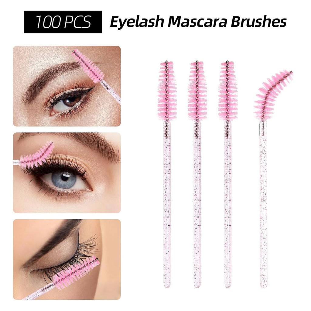 300 Pcs Spoolies Mascara Wands and Lip Brushes and Micro Swabs Applicator Disposable Eyelash Brushes Lipstick Tester Makeup Applicator Tool Pink with 1 Reusable Container