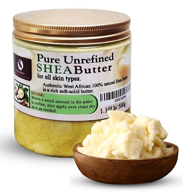 ALSOBEC Pure African Shea Butter Raw Organic, 100% Raw Shea Butter for Skin and Hair- Natural Unrefined Shea Butter, Best for Rough & Dry Skin, 1 lb