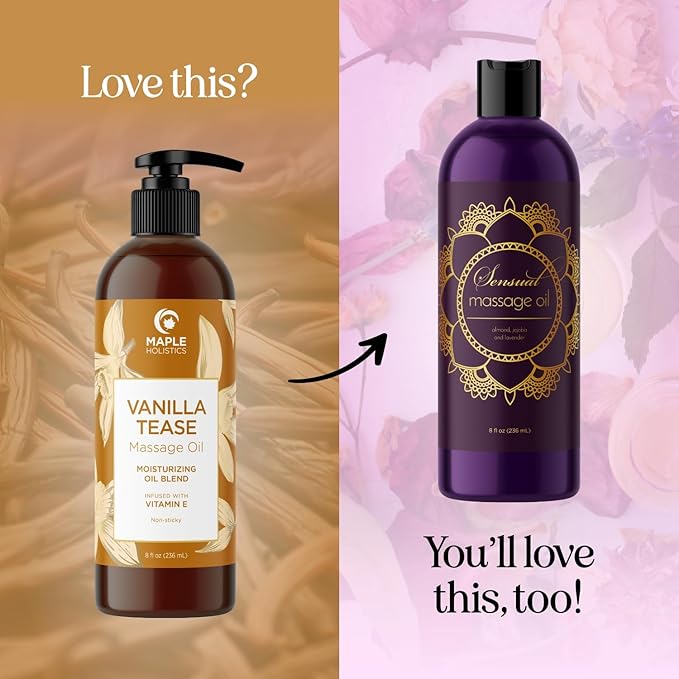 Vanilla Sensual Massage Oil for Couples - Irresistible Full Body Massage Oil for Date Night with Smooth Gliding Coconut and Sweet Almond Oil with Dreamy Vanilla Scent - Non GMO Gluten Free and Vegan