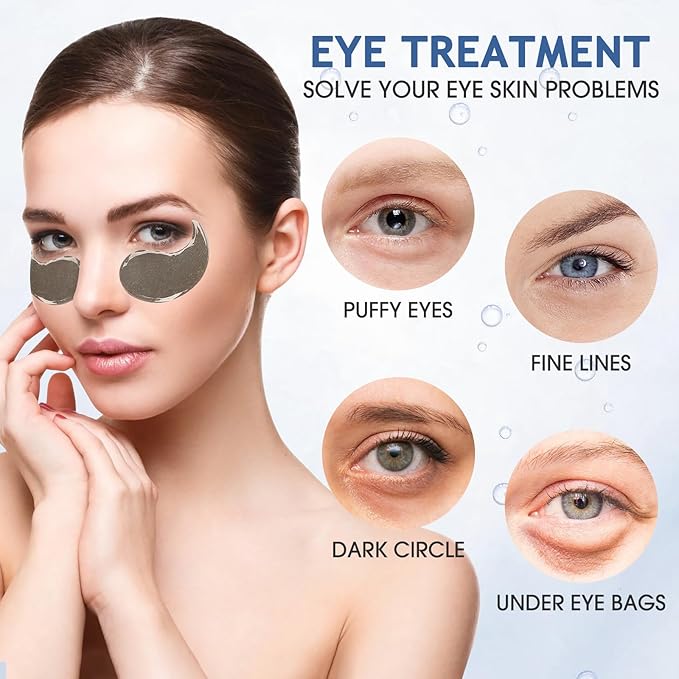Under Eye Patches, 60 Pcs, Eye Mask for Puffy Eyes, Dark Circles, Eye Bags, Wrinkles, Collagen, Hyaluronic Acid, Castor Oil