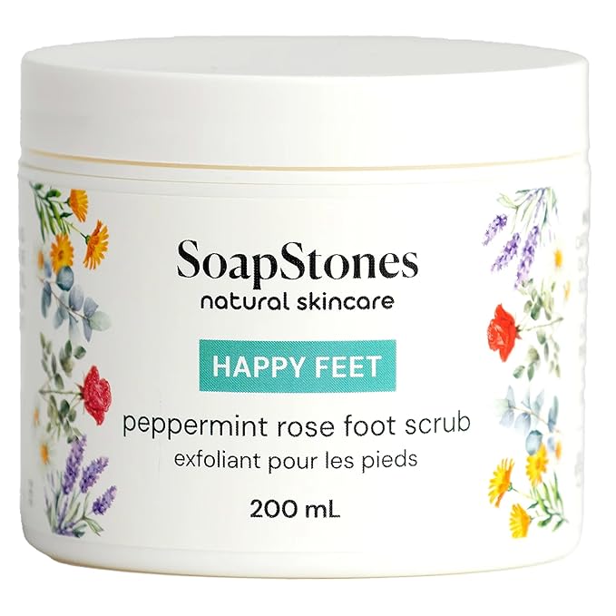 Soapstones Happy Feet Peppermint Rose Exfoliating Foot Scrub - 200mL Skin Exfoliator for Body & Feet with Dead Sea Salt & Safflower Oil - Refreshing Peppermint & Rose Scent for Soft, Revitalized Skin