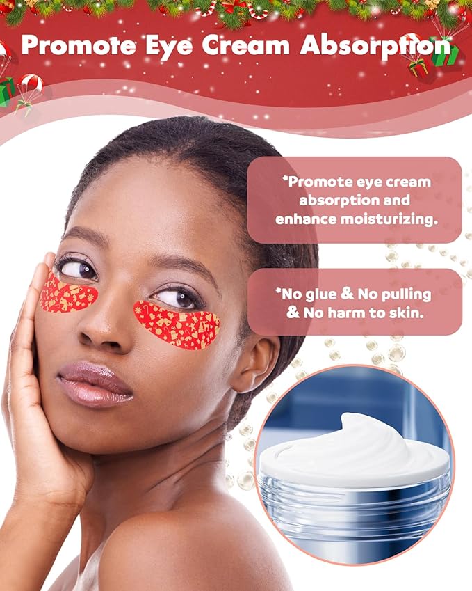 2 Pairs Reusable Under Eye Wrinkle Patches Silicone Mask, Plump Fine Lines & Wrinkles, with Metal Eye Cream Applicator, Tin Case, Christmas Red