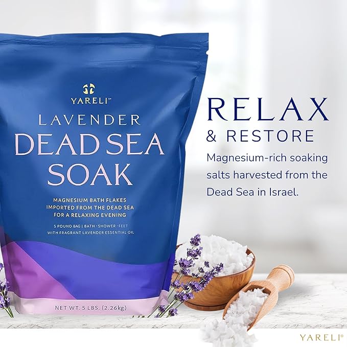 Magnesium Flakes, 5lb Lavender, Dead Sea Bath and Foot Soak, Alternative to Epsom Salt with Over 250,000mg of Magnesium Chloride Per Bag