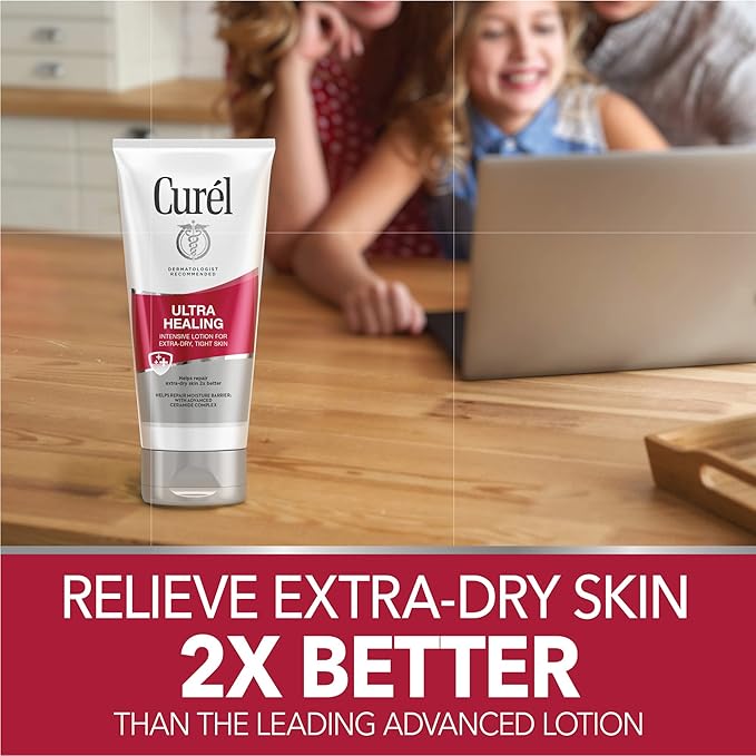 Curel Ultra Healing Intensive Fragrance-Free Lotion For Extra-Dry Skin, Ideal for Sensitive Skin, Dermatologist Recommended, Cruelty Free, Paraben Free, 2.5 Oz, Pack of 4