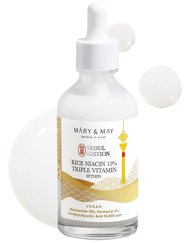 Mary&May SEOUL EDITION Rice Niacin 10% Triple Vitamin Serum - Korean Radiance Serum for Even Skin Tone and Healthy Glow - Niacinamide, and Vitamins - Fragrance-Free, Cruelty-Free, 2.7 fl.oz.