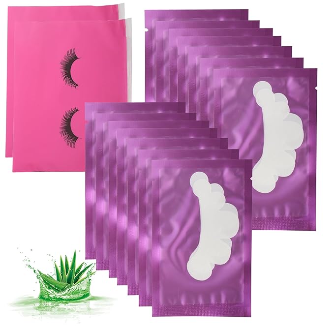 100 Pairs Eyelash Extension Gel Patches Kit, Lash Extension Lint Free Under Hydrogel Eye Mask Pads Beauty Tool with Case (Purple, 100)