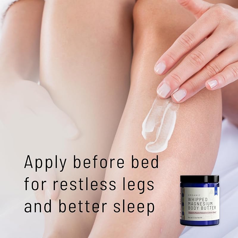 Organic Magnesium Whipped Body Butter, 4 oz Jar, Extra Strength Magnesium Chloride from Ancient Zechstein Seabed, Supports Muscle Relaxation & Better Sleep