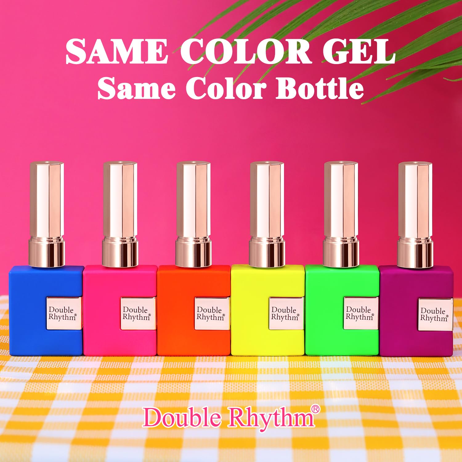 Double Rhythm 6 Pcs 15 ML Gel Polish Set Same Color Same Bottle Soak Off Gel Polish Kit Nail Art Manicure Salon DIY at Home for Women (Neon Green Red Pink Blue Purple-T6-12)