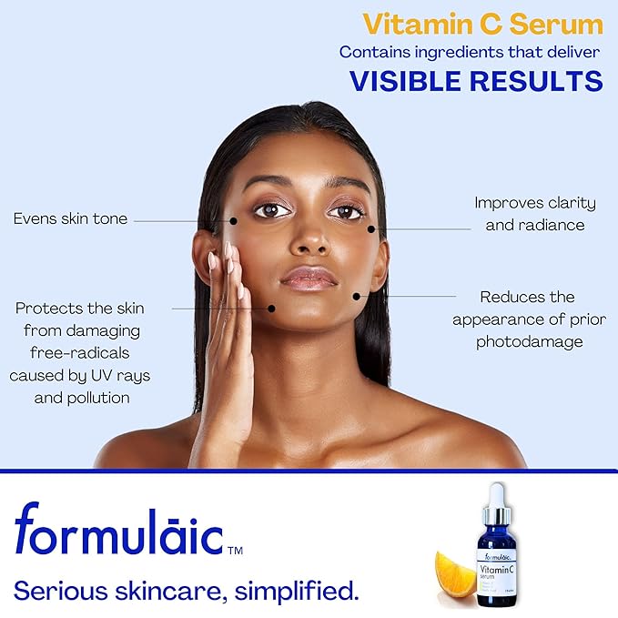 Vitamin C Face Serum with Vitamin E & Ferulic Acid, Skin Brightening Serum, Revitalizes Skin and Evens Skintone, Fragrance Free, 1 Fl Oz