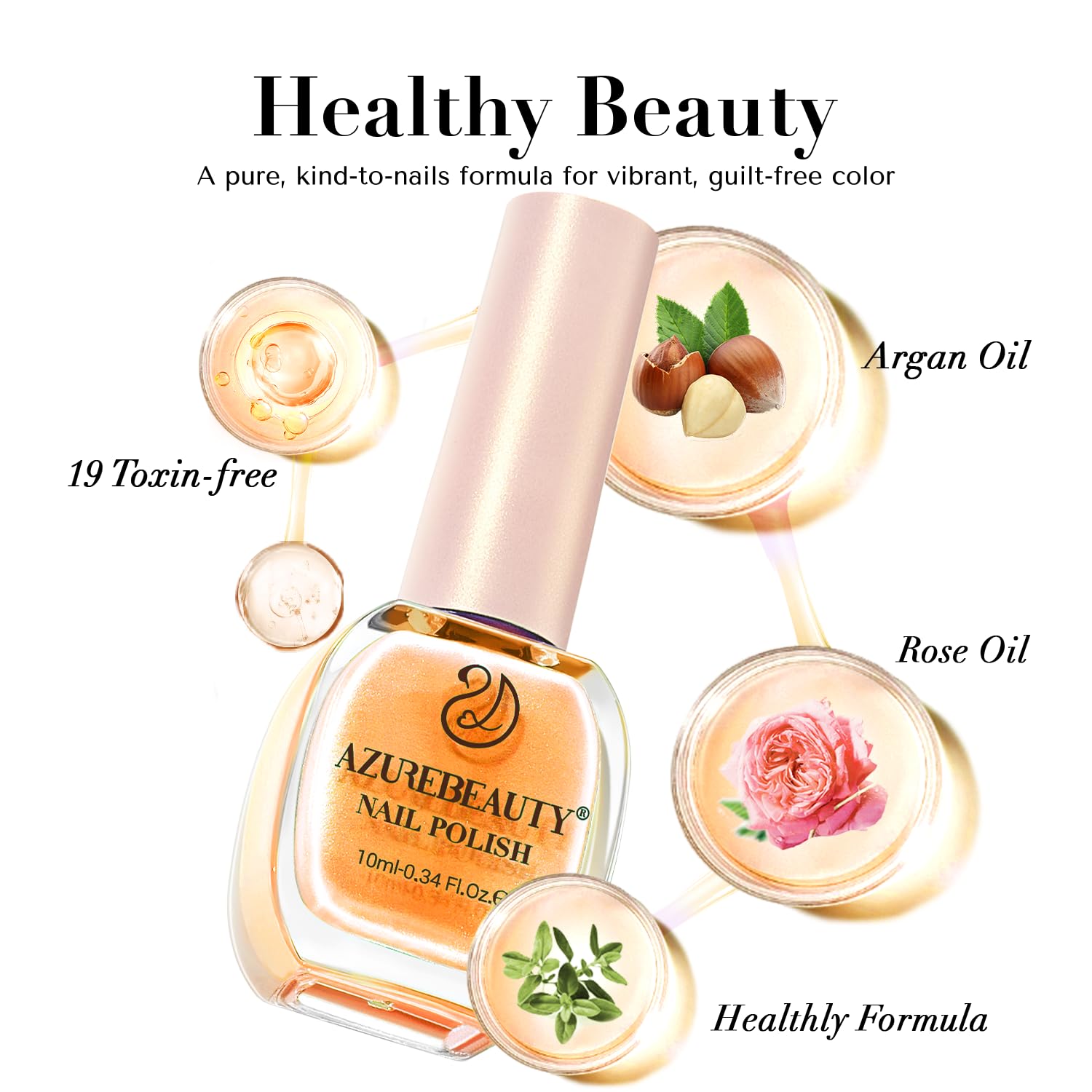 AZUREBEAUTY Nail Polish Set, 4 Colors Shimmer Glitter Neon Pink Orange Green Purple Spring Summer Long Lasting Quick Dry Natural Fingernail Lacquer Strengthening Kit with Top Coat DIY Salon