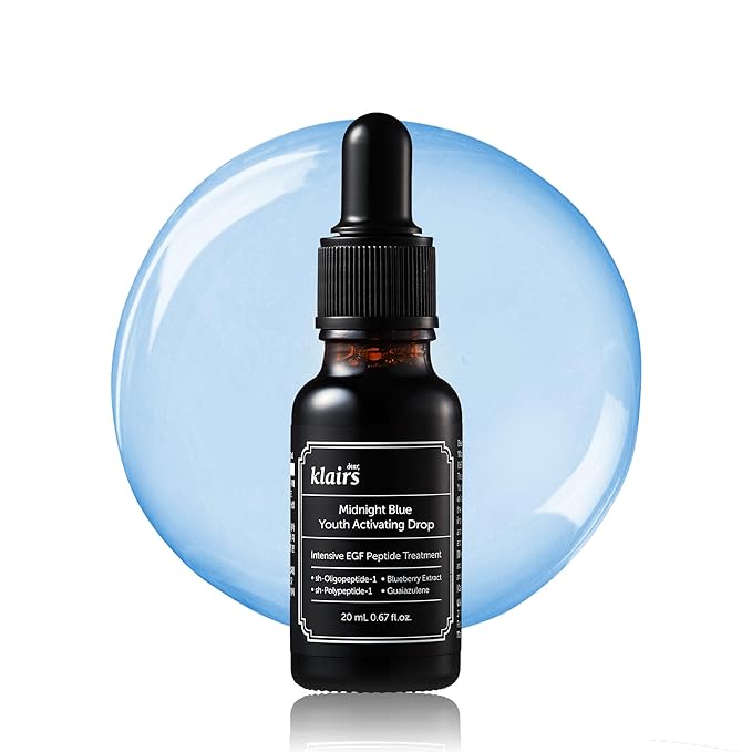 DearKlairs Midnight Blue Youth Activating Drop, 0.67 fl oz (20 ml) | Breakout Care & Sebum Control, Dual EGF, Peptides, Guaiazulene, Adenosine, Lightweight, Oily Skin