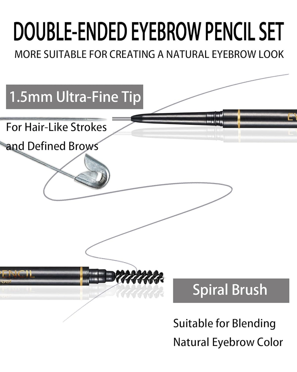 Gray Eyebrow Pencils for Women, 12Pcs Ultra Slim Eyebrow Pencil with 2 Brow Razors Kit, Double Head 1.5mm Micro-Fine Tip & Spiral Brush, Can Draw Fine and Long-Lasting Brows Makeup
