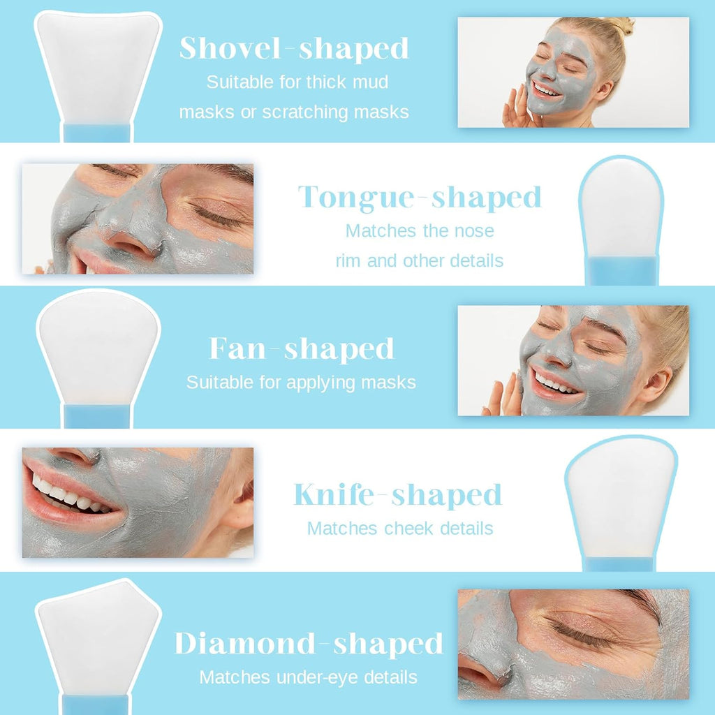 5 PCS Silicone Face Mask Applicator, Mini Makeup Spatula Portable Beauty Tools Set for Facial Mud, Cosmetic Mask, Facial Clay, Eye Cream, Body Lotion, Body Butter, Serum, Blue