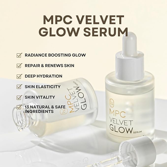 MPC Velvet Glow Serum, All-Day Hydration, Wrinkle Reduction & Revitalizing Skin with Hydrolyzed Collagen, Soybean Peptide and Centella Asiatica Extract, Premium Korean Serum, 1.69 fl oz