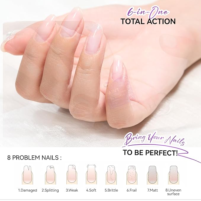 Gelike EC Nail Strengthener for Man: Milky White 15ml 6 in 1 Natural Nail Hardener Extra Strong and Growth - Nail Polish Hardener for Weak and Damaged Nails