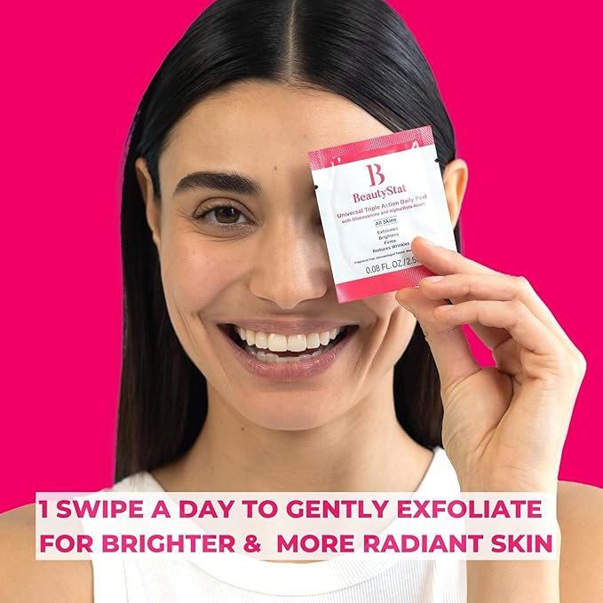 BeautyStat Brighten & Strengthen Daily Travel Starter Kit: 10ml Universal C Skin Refiner, 10ml Probiotic Moisture Boost Cream, 30ml Microbiome Purifying Cleanser, (3) Triple Action Daily Peels